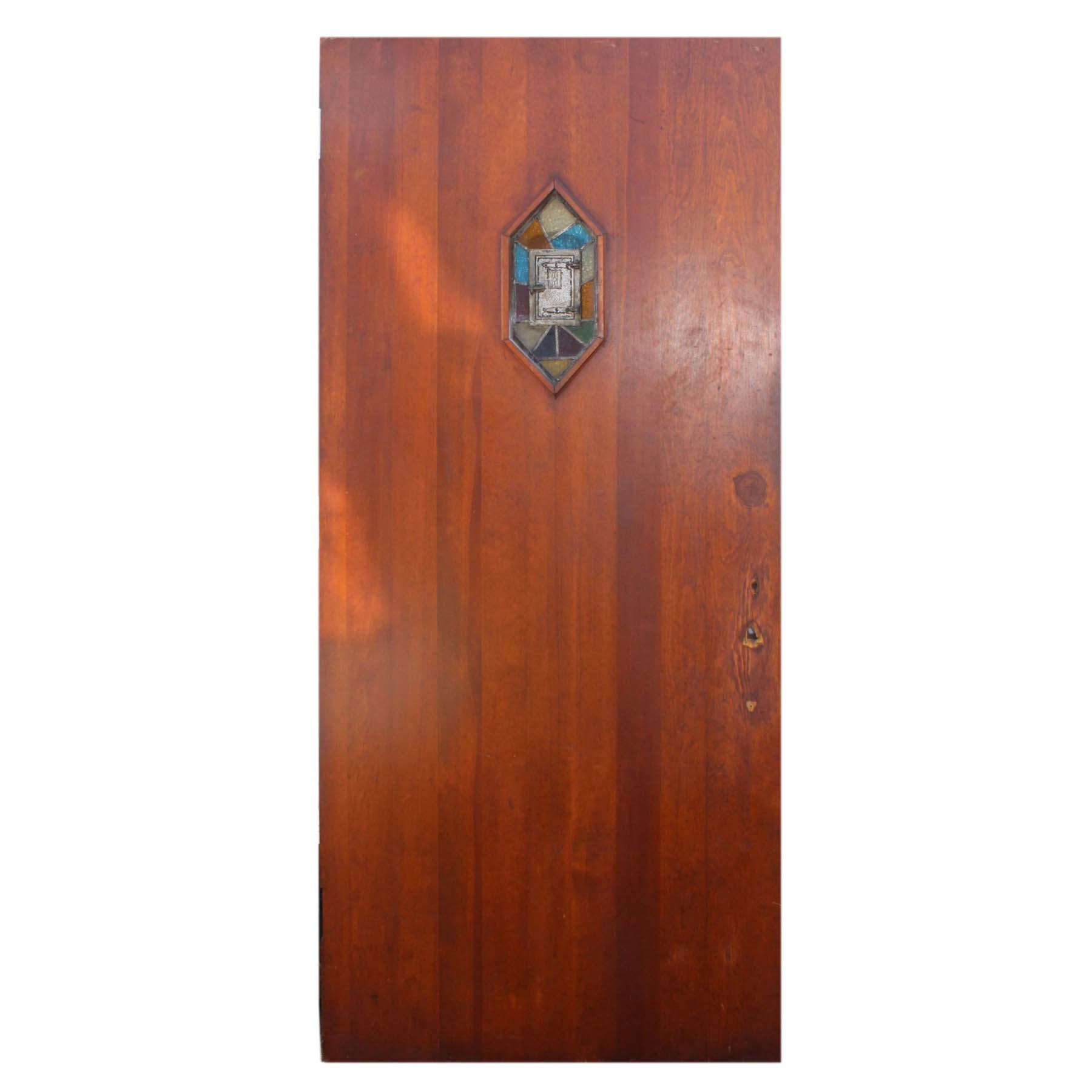SOLD Reclaimed 35” Plank Door with Stained Glass Speakeasy-71487