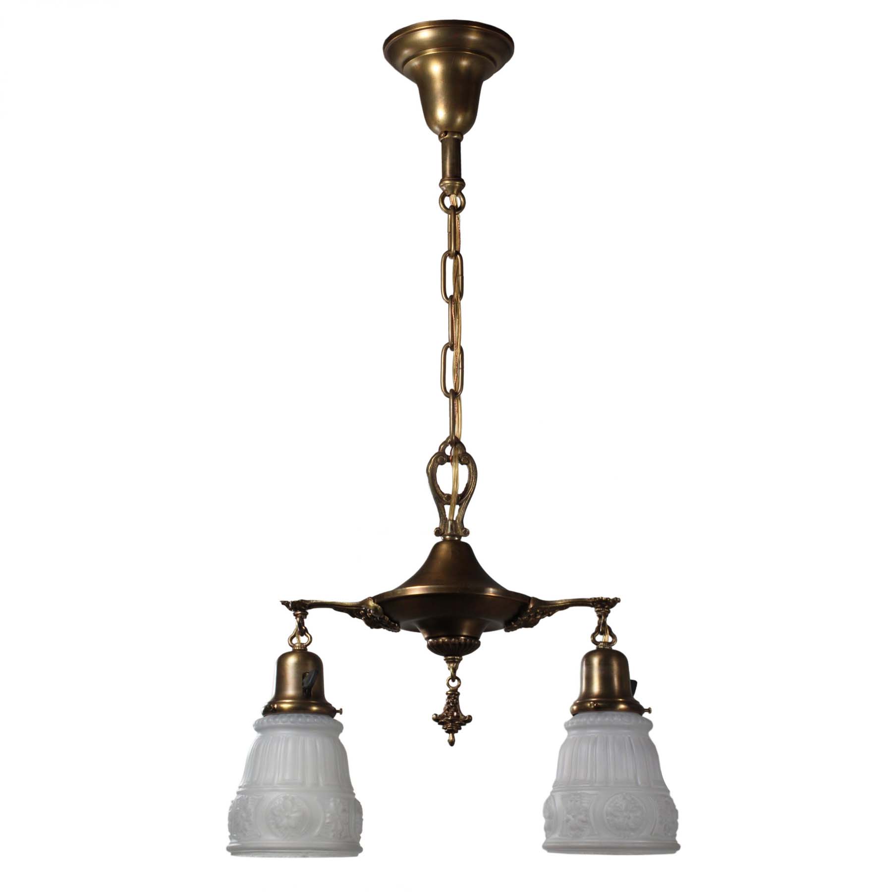 Antique Brass Two Light Chandelier with Glass Shades-71761