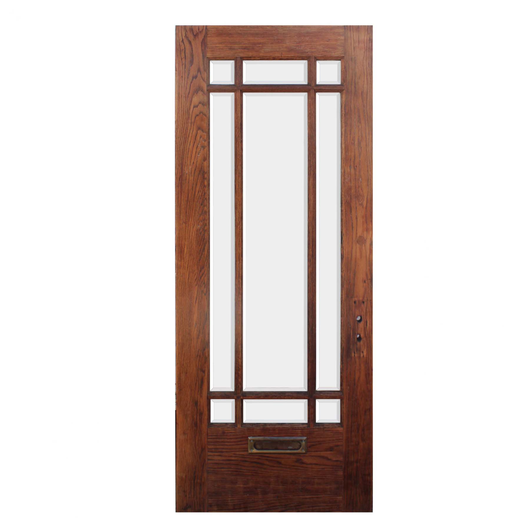 Salvaged 33” Oak Craftsman Door with Beveled Glass-71947