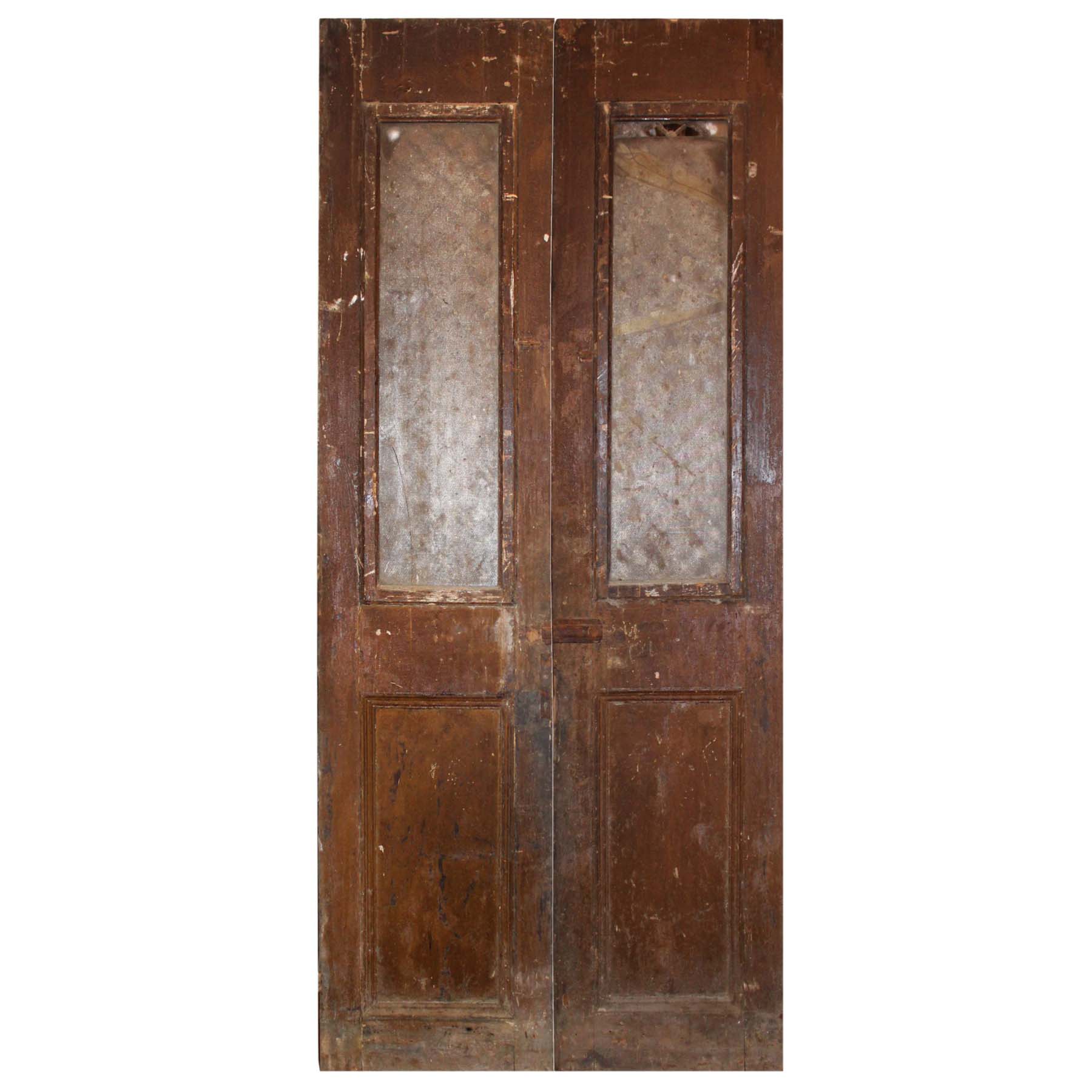 Antique Pair of 46” French Colonial Doors with Iron Inserts-72006