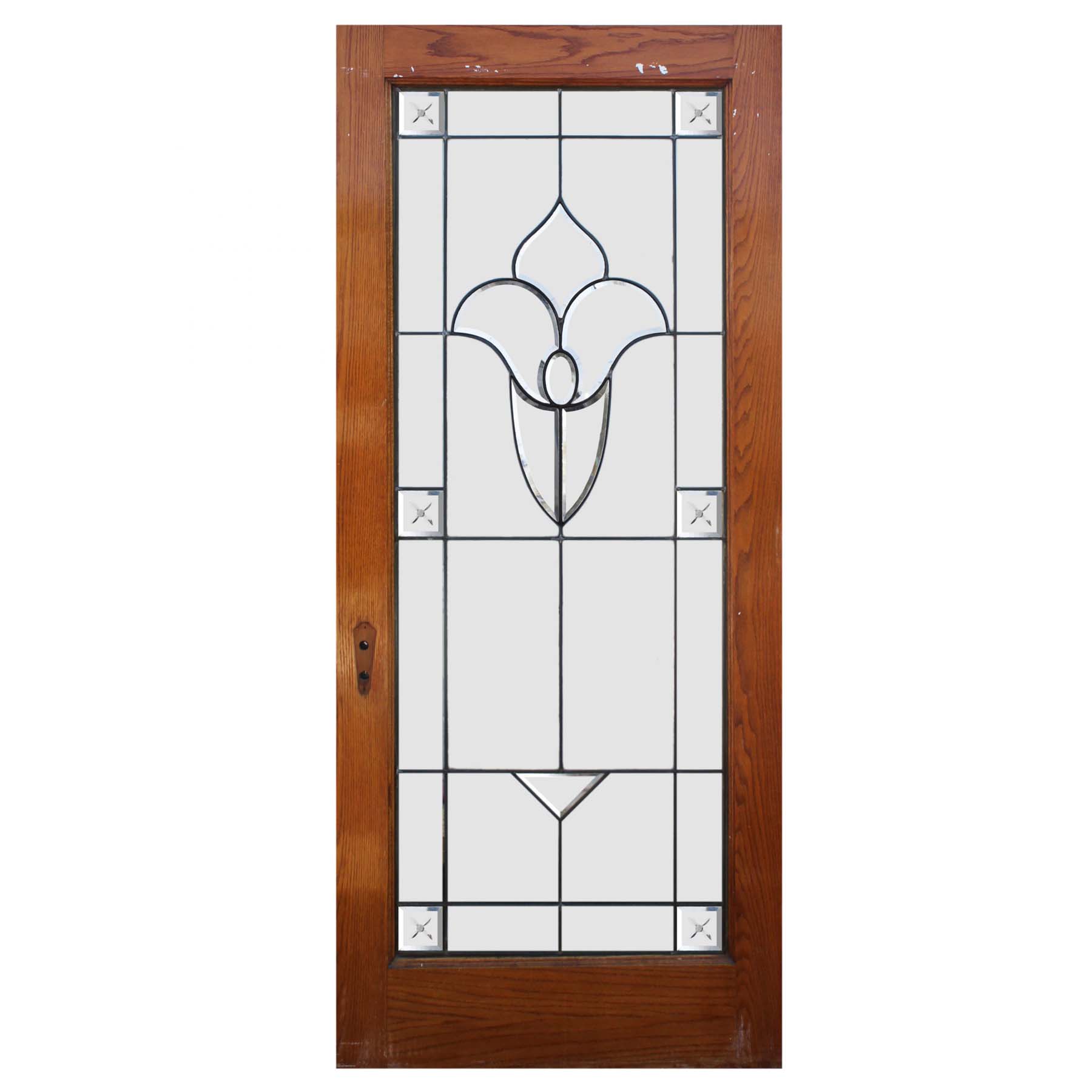 Antique 35” Oak Door with Leaded and Beveled Glass-72017