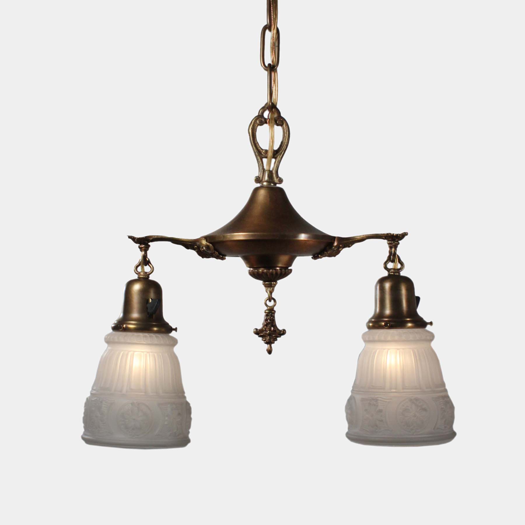 Antique Brass Two Light Chandelier with Glass Shades-71760