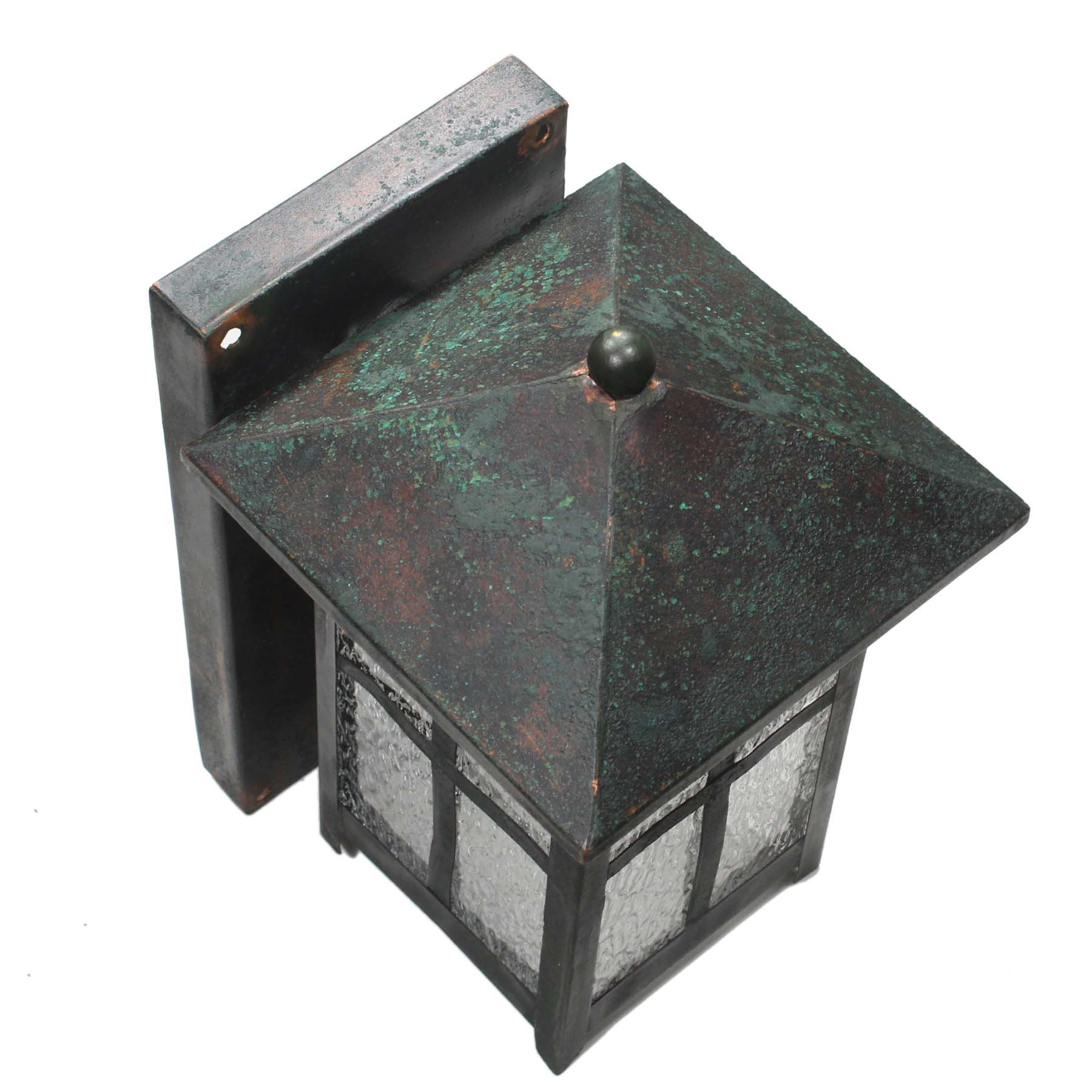 Antique Pair of Exterior Copper Sconces with Granite Glass, c. 1920-71646