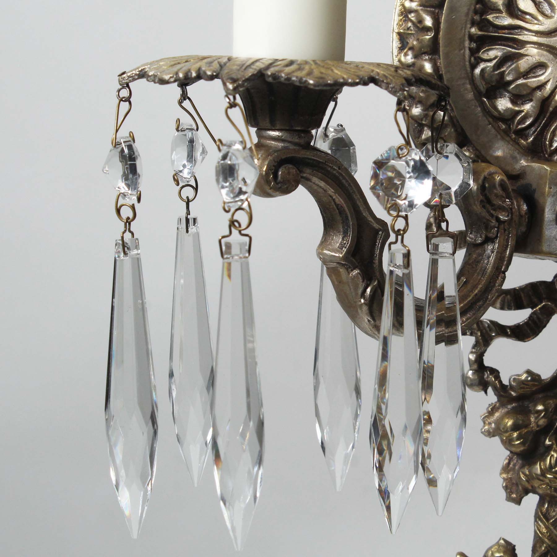 Pair of Antique Neoclassical Double-Arm Sconces with Prisms-71744