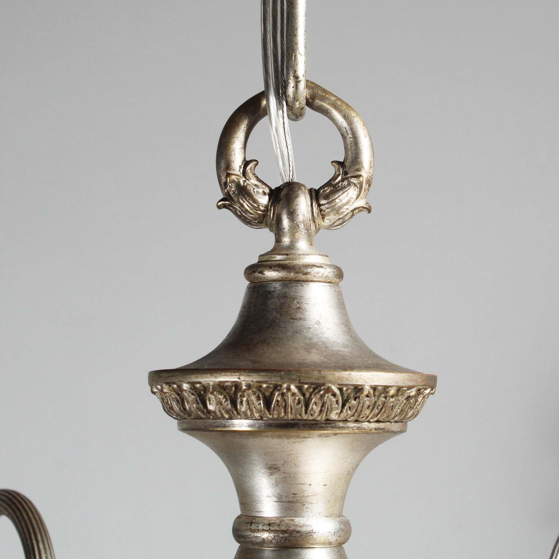 SOLD Antique Neoclassical Silver Plate Chandelier with Prisms-71839