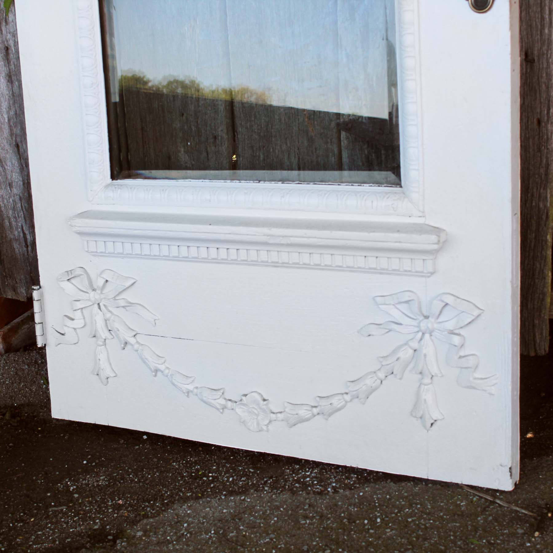SOLD Salvaged 34” Beveled Full View Entrance Door with Carved Details-71986
