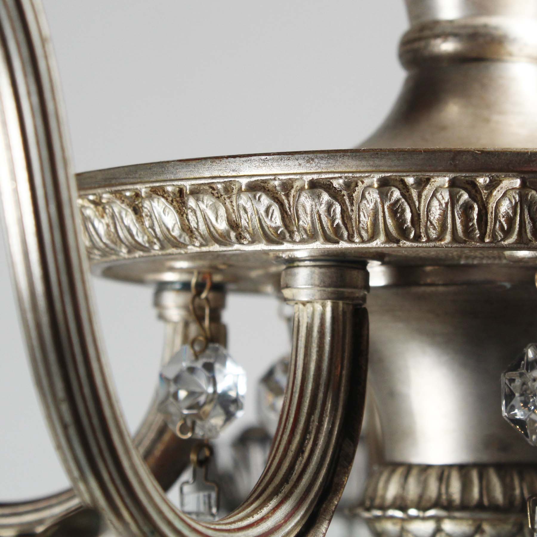 SOLD Antique Neoclassical Silver Plate Chandelier with Prisms-71842