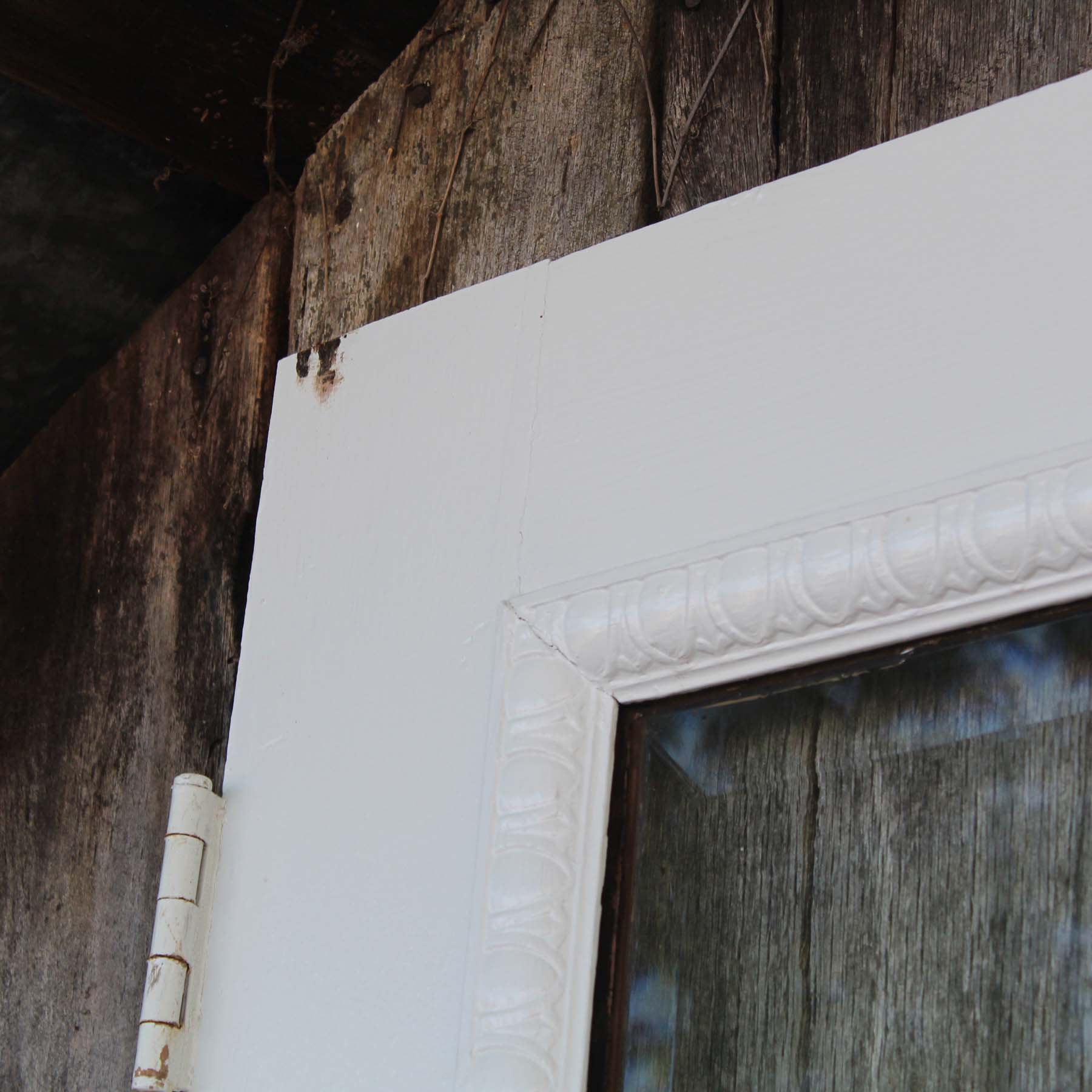 SOLD Salvaged 34” Beveled Full View Entrance Door with Carved Details-71987