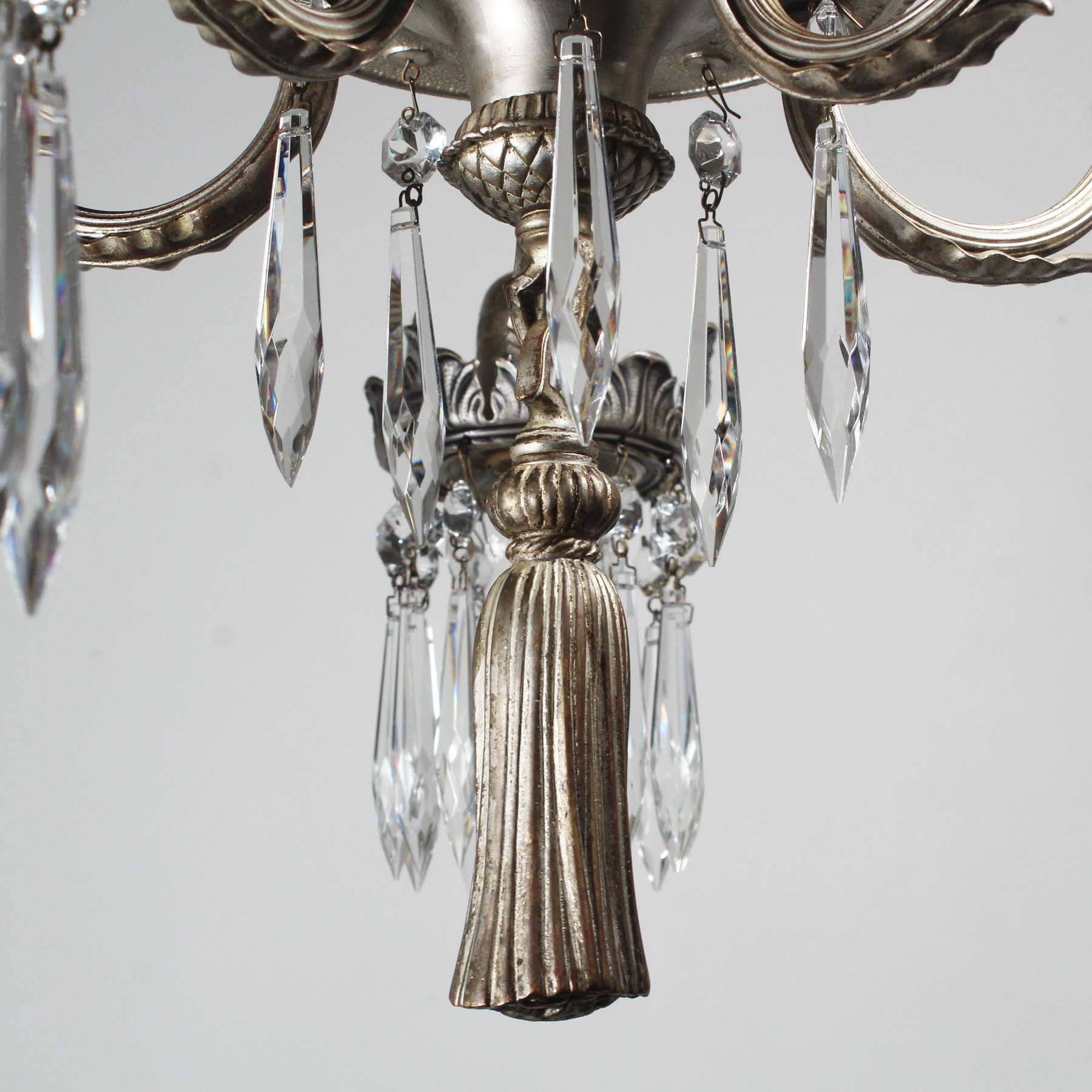 SOLD Antique Neoclassical Silver Plate Chandelier with Prisms-71844