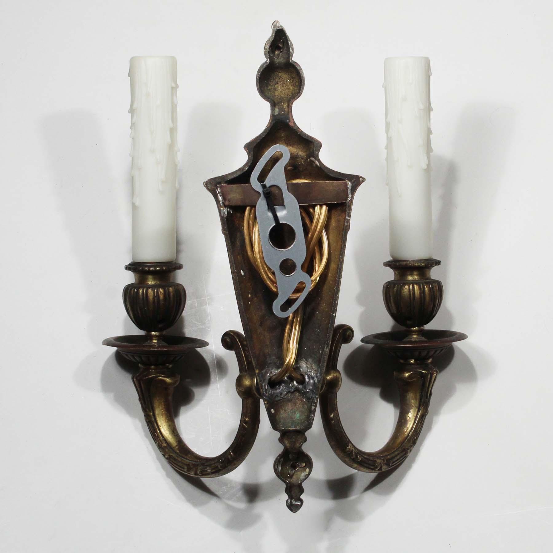 Pair of Antique Cast Bronze Adam Style Double-Arm Sconces-71857