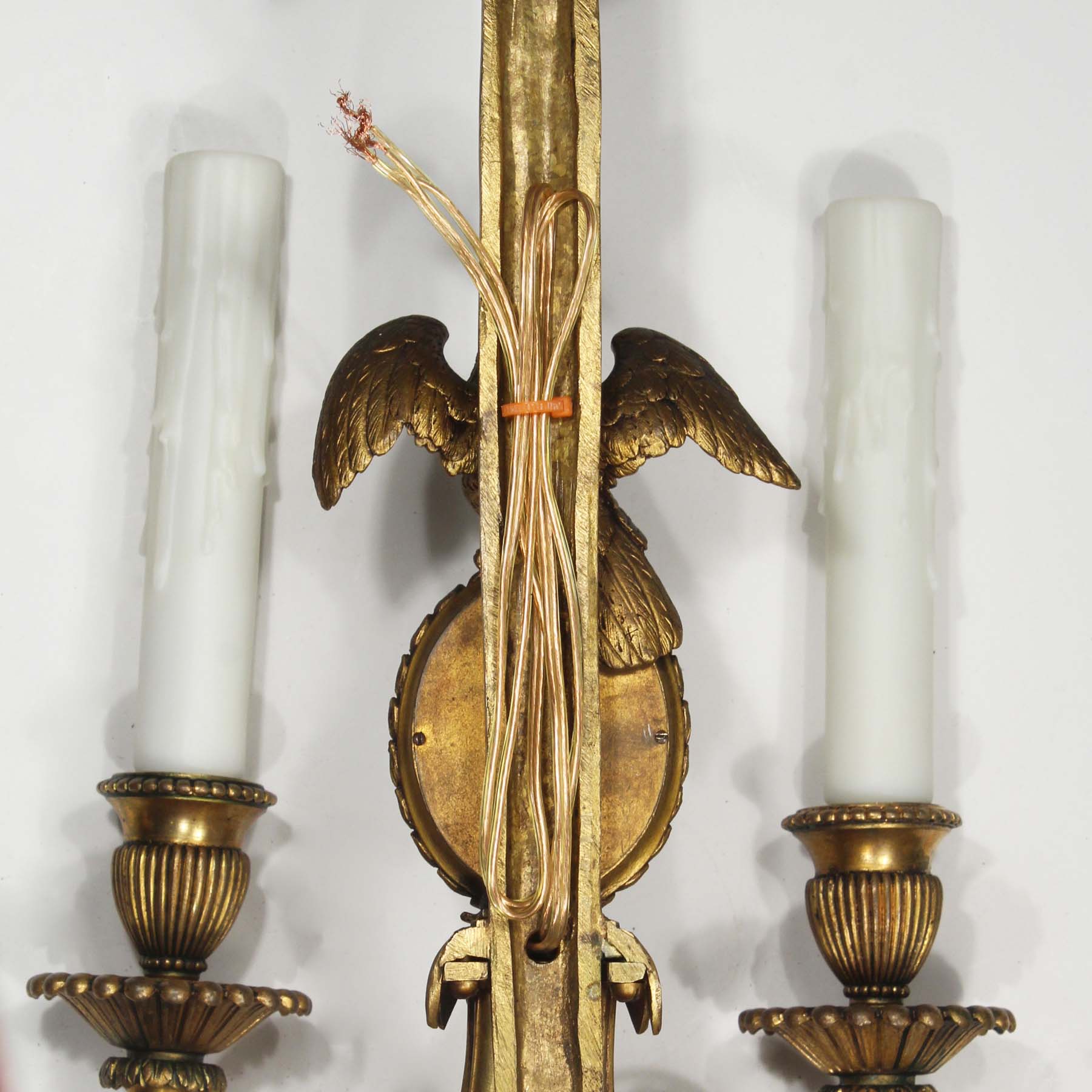 Pair of Antique Bronze Figural Sconces with Wedgwood Plaques-71702