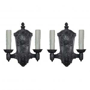 Pair of Antique Neoclassical Double-Arm Sconces, Pewter