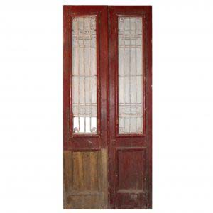 Salvaged Pair of 44” French Colonial Doors with Iron Inserts