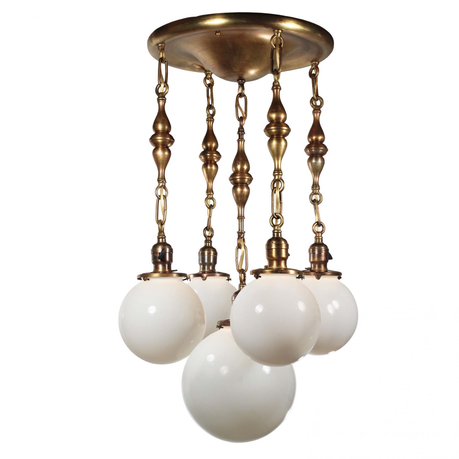 Antique Brass Semi Flush-Mount Chandelier, Ball Shades-0