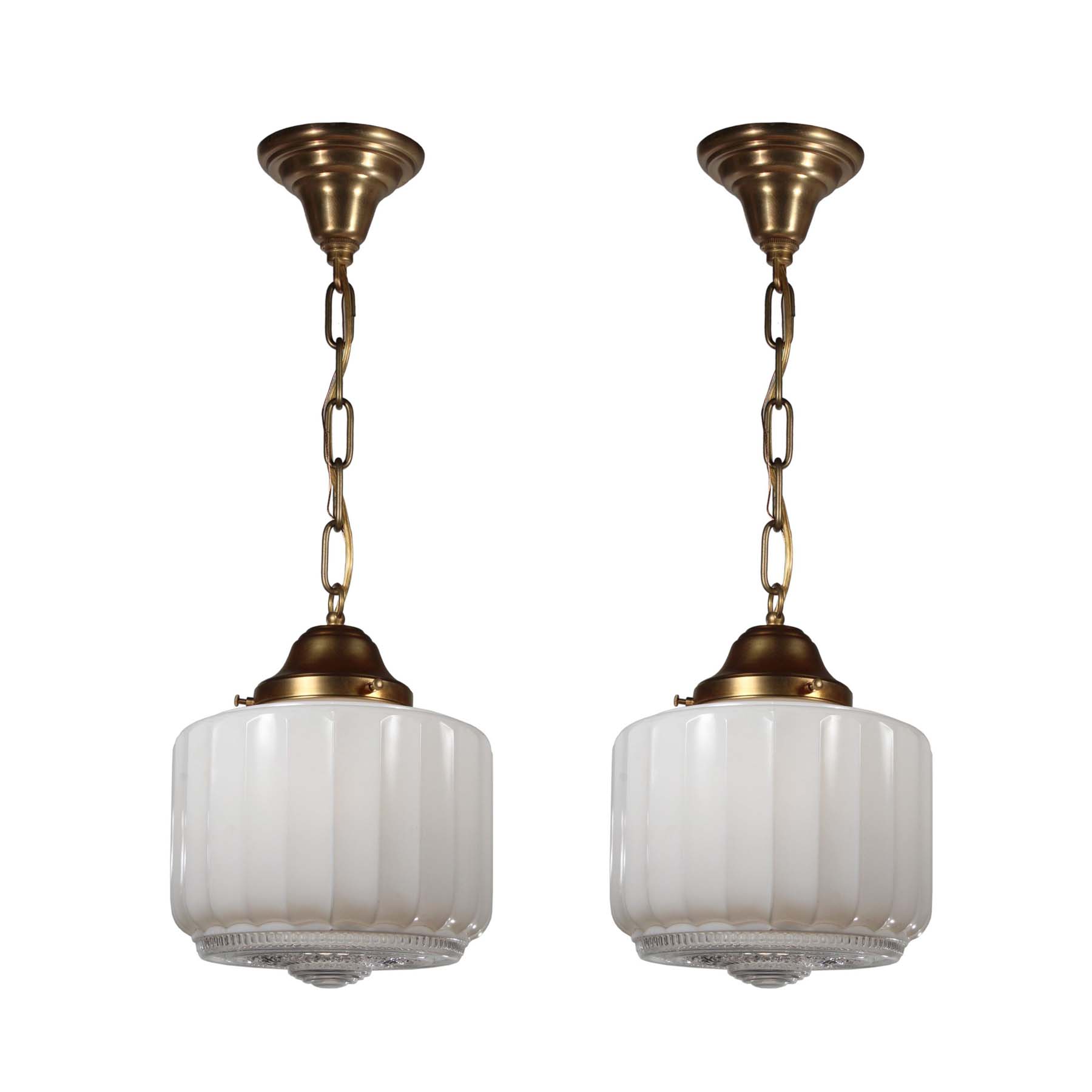 SOLD Matching Antique Pendant Lights with Unusual Shade-0