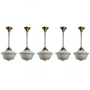 Matching Brass Schoolhouse Pendant Lights, Antique Lighting-0