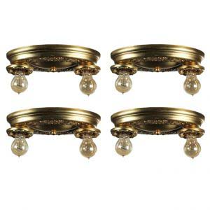Antique Brass Two-Light Flush Mount Fixtures-0