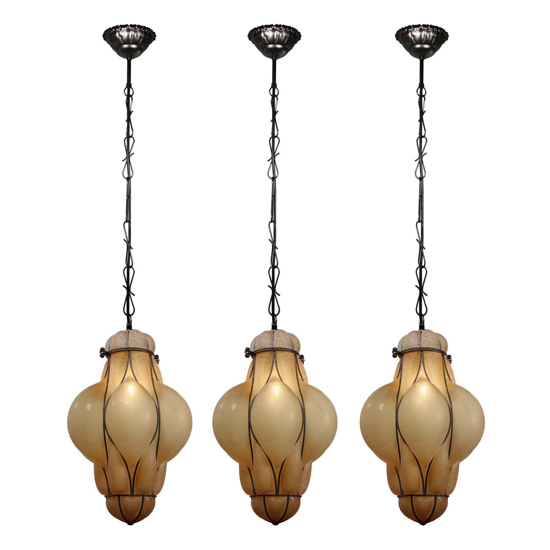 Vintage Pendant Lights with Blown Glass Shades-0