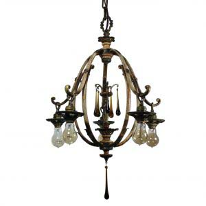Antique Figural Five-Light Chandelier, Amber Prisms-0