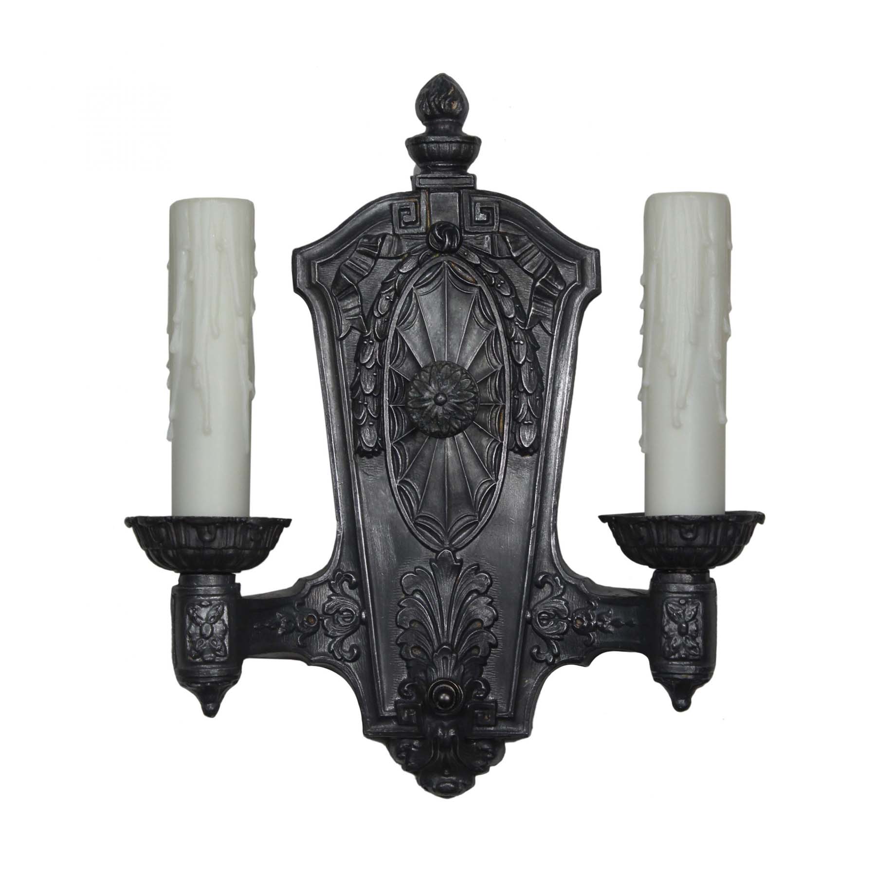 Pair of Antique Neoclassical Double-Arm Sconces, Pewter-72301