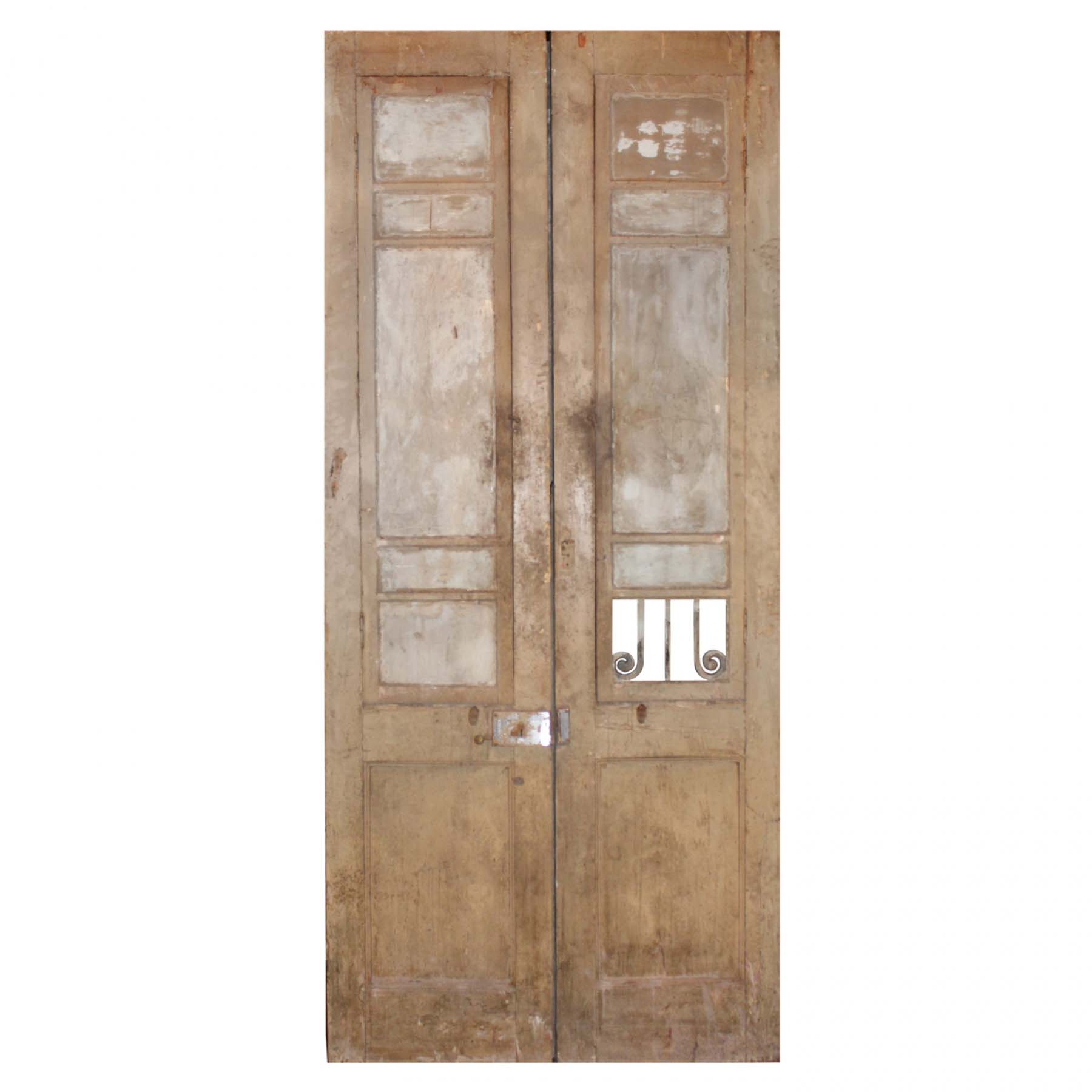 Salvaged Pair of 44” French Colonial Doors with Iron Inserts-72323