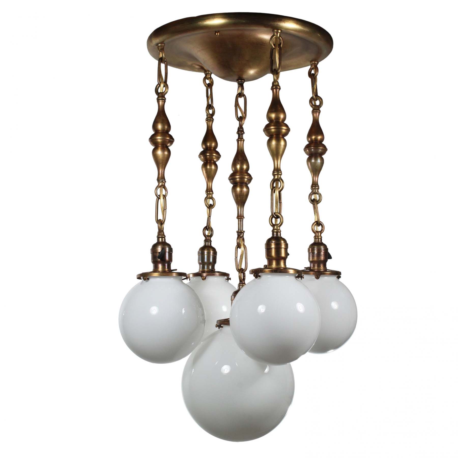 Antique Brass Semi Flush-Mount Chandelier, Ball Shades-72334