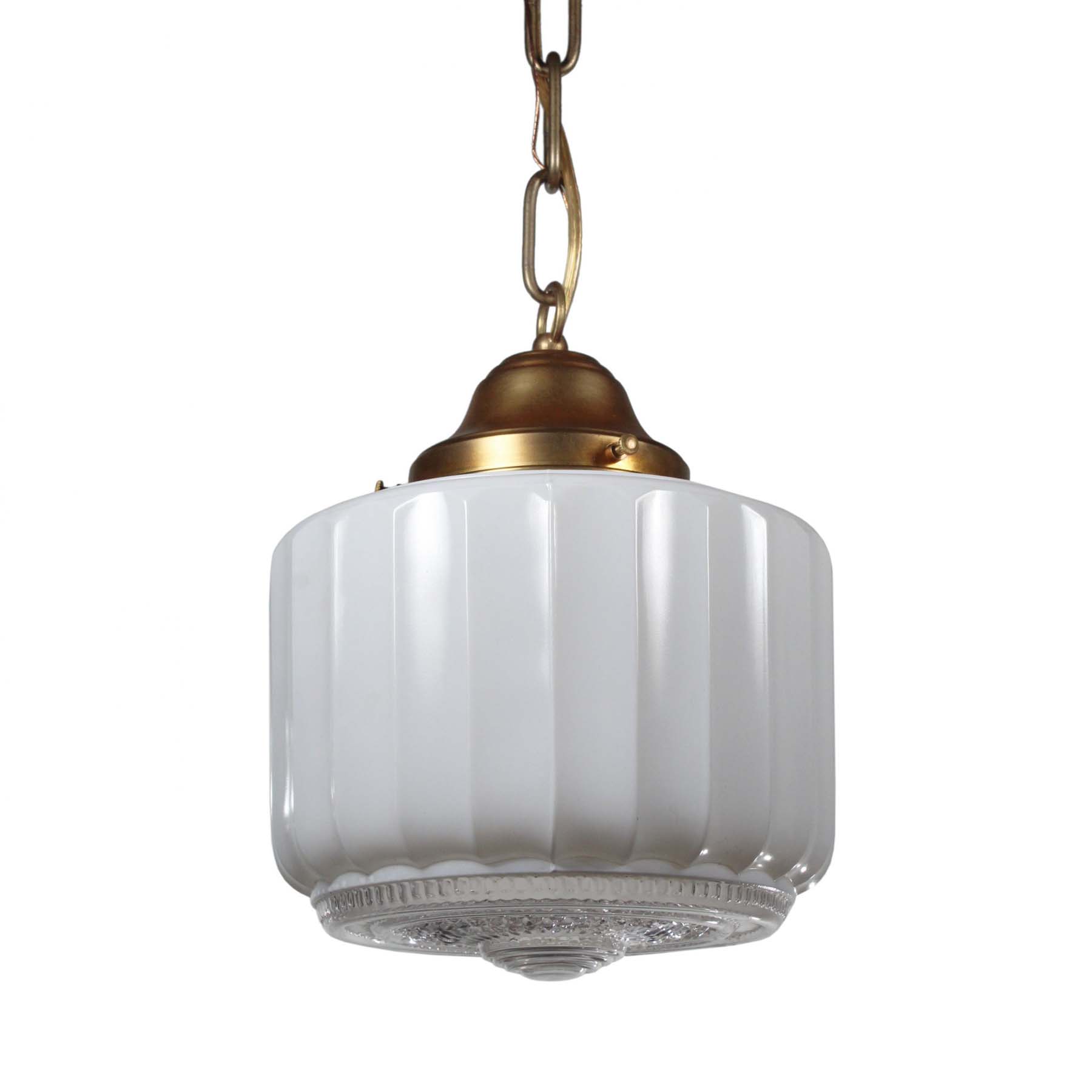 SOLD Matching Antique Pendant Lights with Unusual Shade-72346