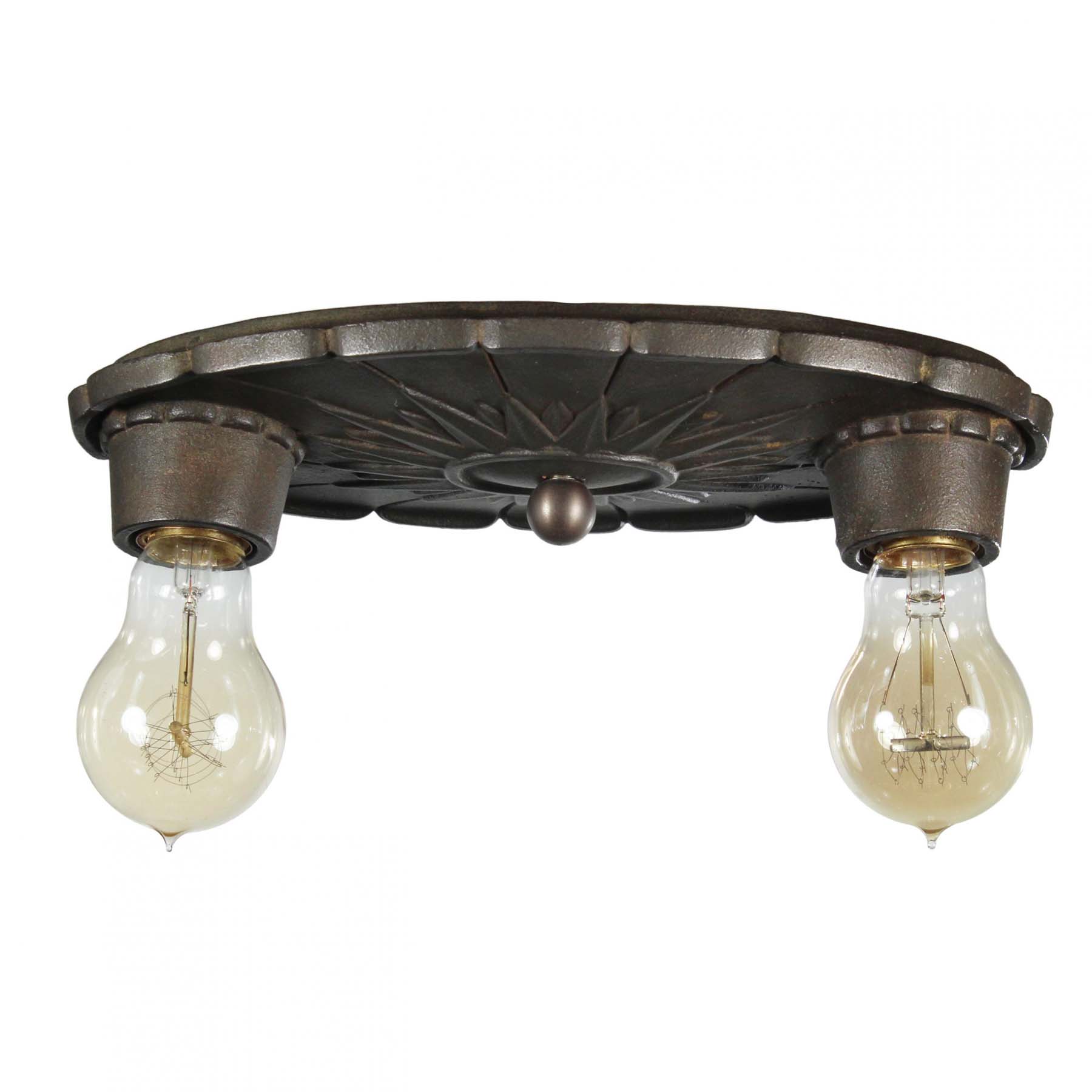 Matching Antique Two-Light Cast Iron Flush Mount Fixtures, Radiant Light Fixture Co.-72070