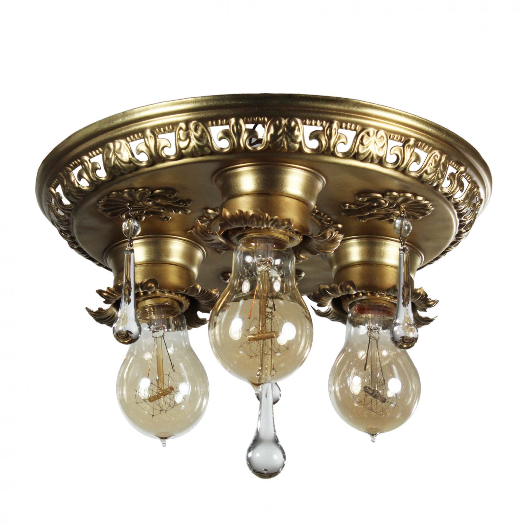 SOLD Matching Antique Neoclassical Brass Flush Mount Fixtures-72079