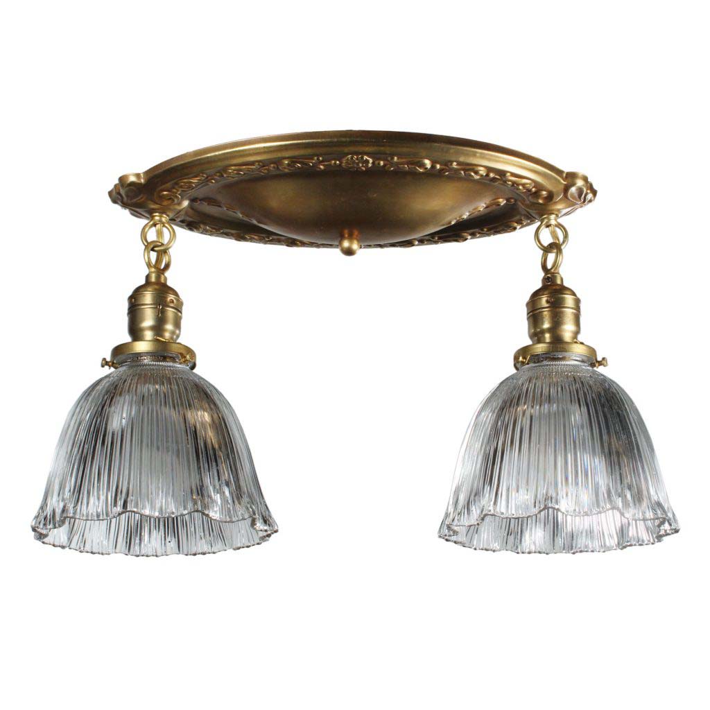 Antique Flush Mount Light with Original Holophane Shades, c.1905-72089 Antique Flush Mount Light with Original Holophane Shades, c.1905-72089