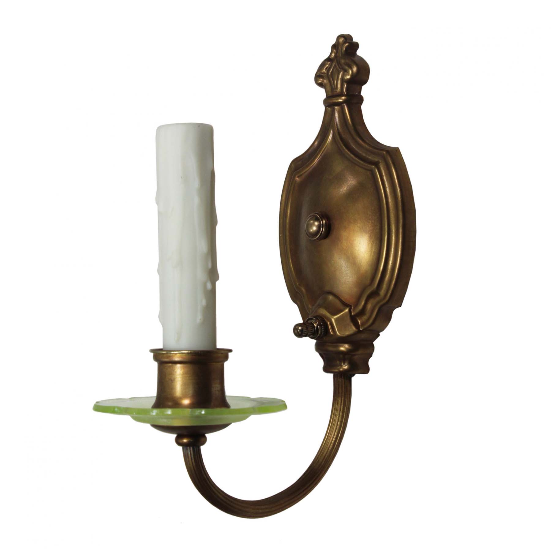 Pair of Antique Brass Sconces with Vaseline Glass-72140