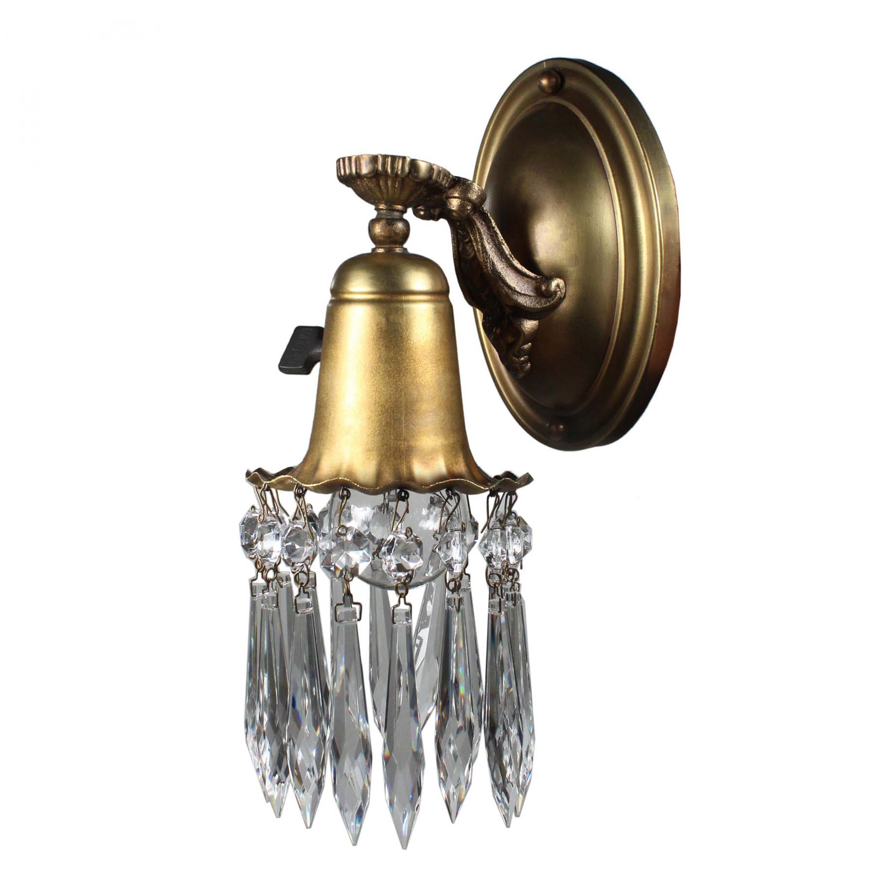 SOLD Pair of Antique Brass Sconces with Prisms-72147