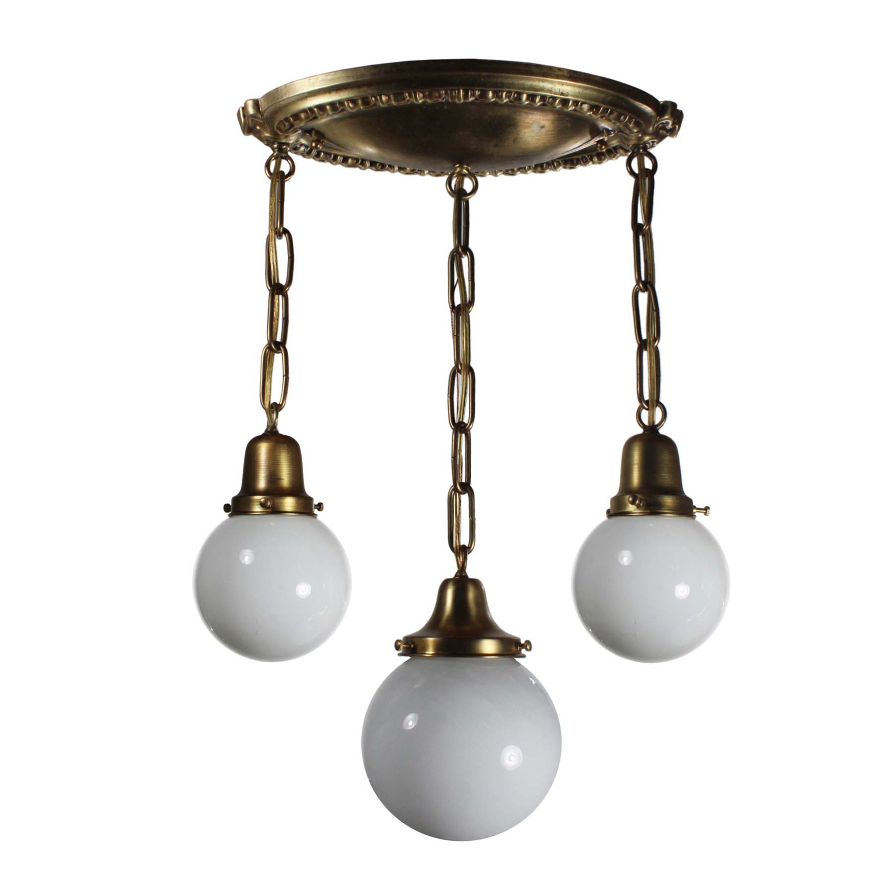 Antique Neoclassical Brass Semi Flush-Mount Chandeliers with Ball Shades-72152