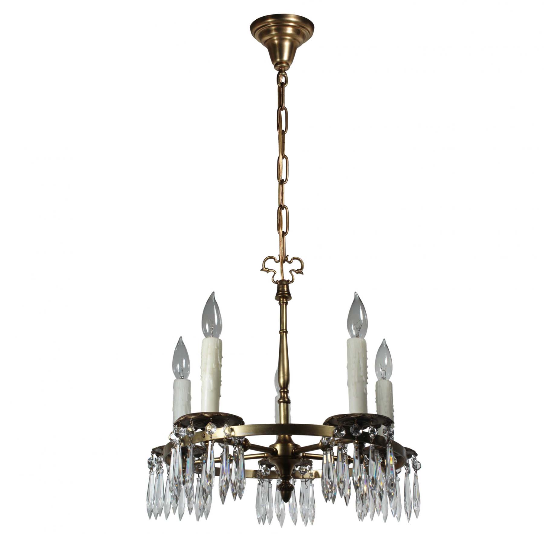 Antique Neoclassical Brass Chandelier with Prisms, Early 1900s-72167