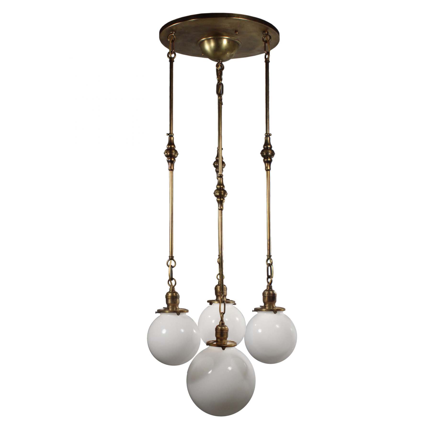 SOLD Antique Brass Semi Flush-Mount Chandelier with Ball Shades-72184