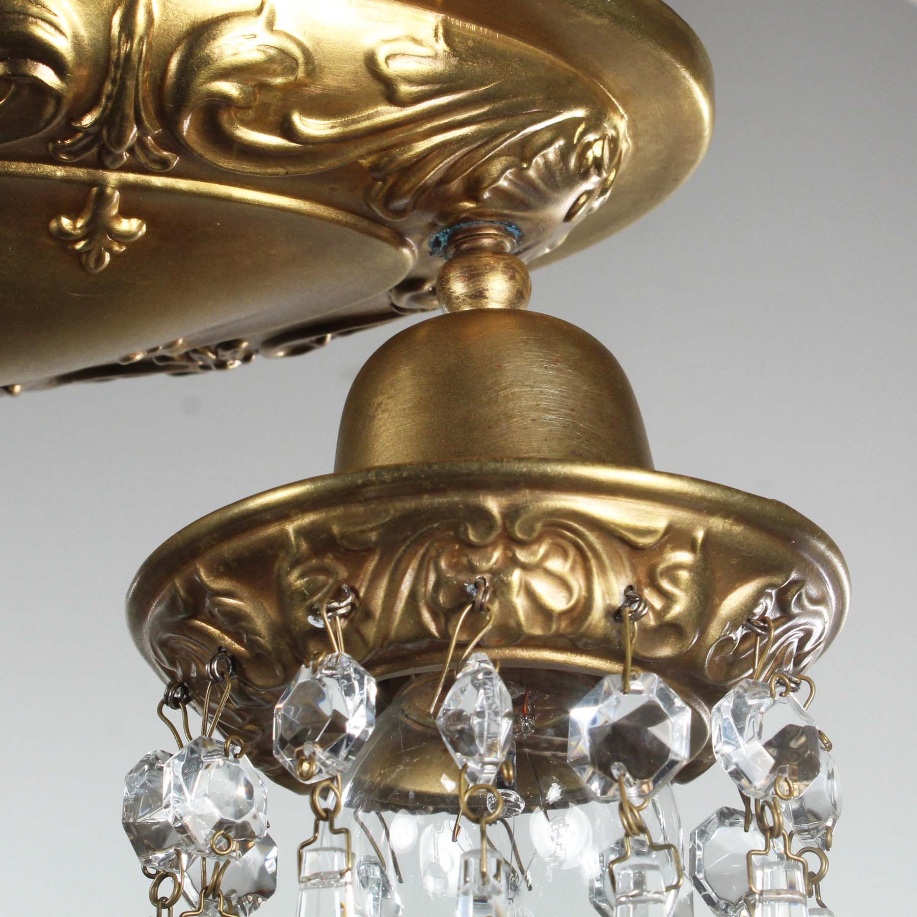 Antique Brass Flush Mount Fixtures, “Icicle” Prisms