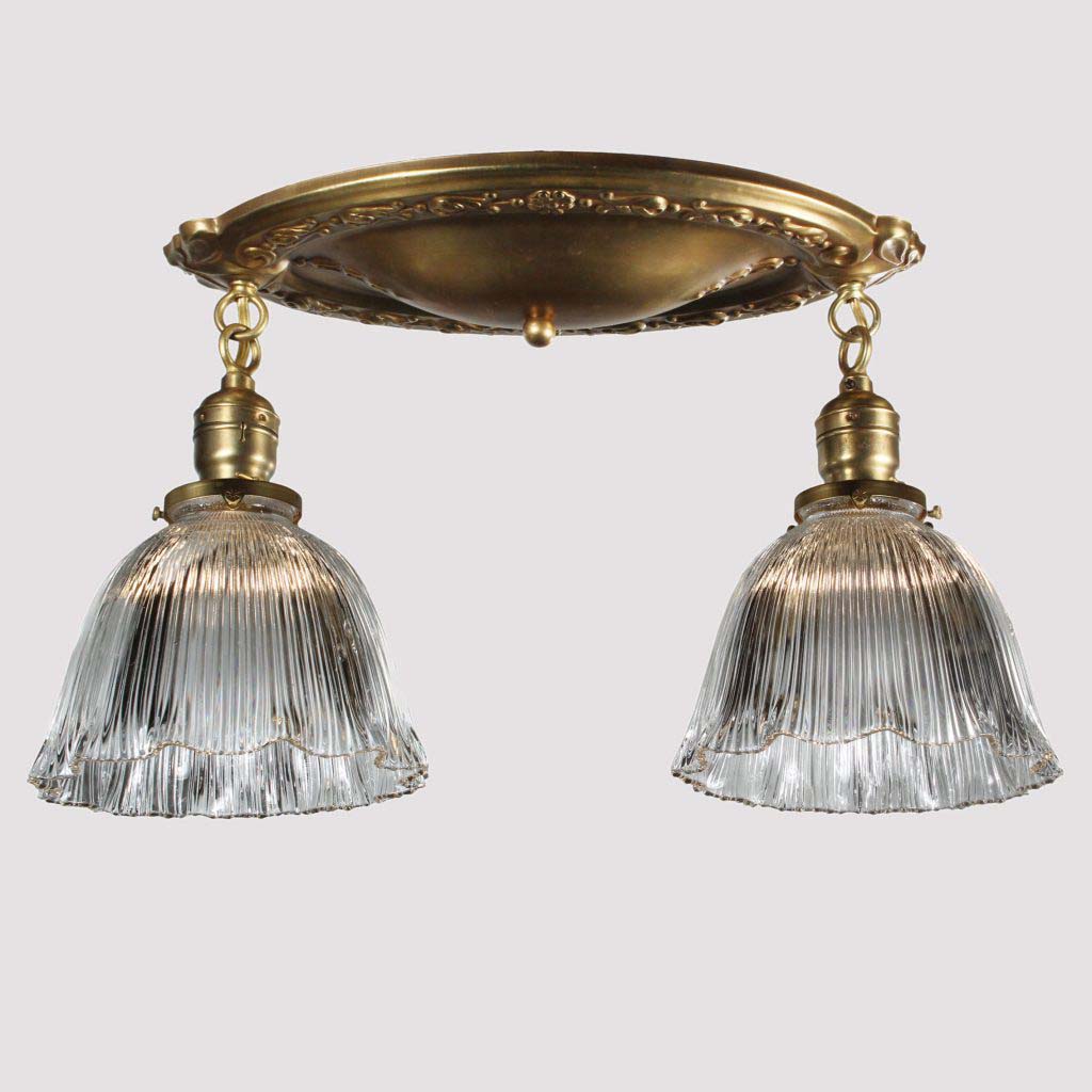 Antique Flush Mount Light with Original Holophane Shades, c.1905-72088 Antique Flush Mount Light with Original Holophane Shades, c.1905-72088