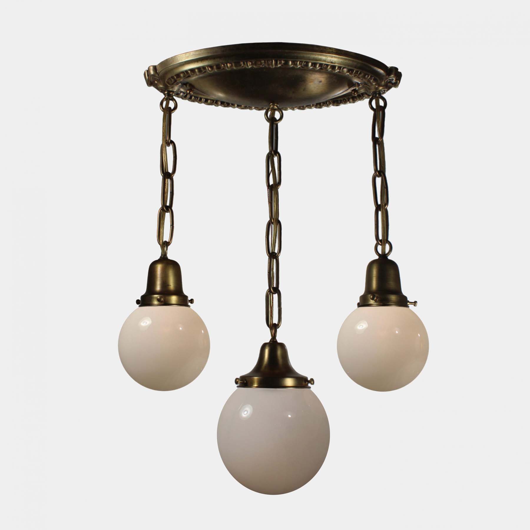 Antique Neoclassical Brass Semi Flush-Mount Chandeliers with Ball Shades-72150
