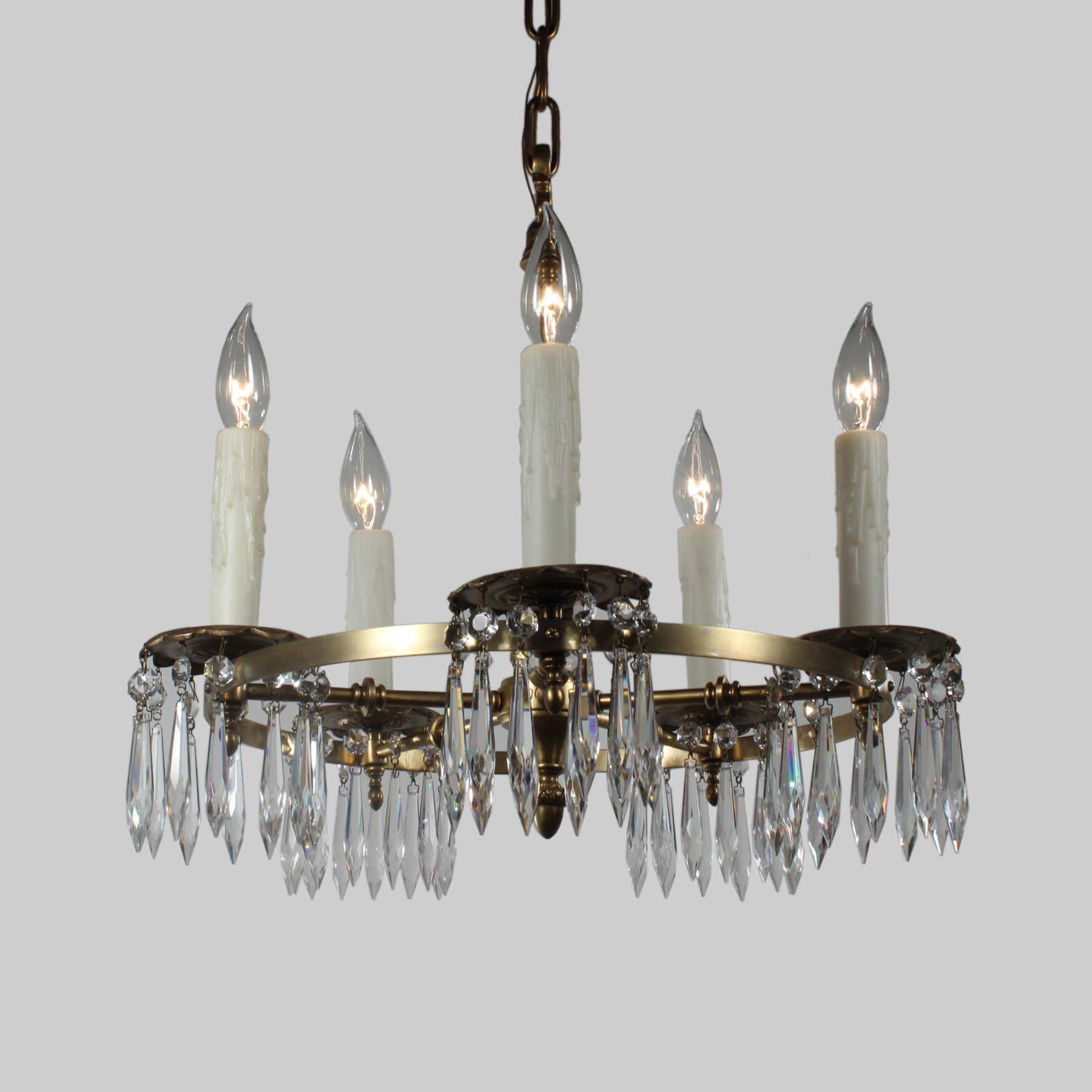 Antique Neoclassical Brass Chandelier with Prisms, Early 1900s-72168