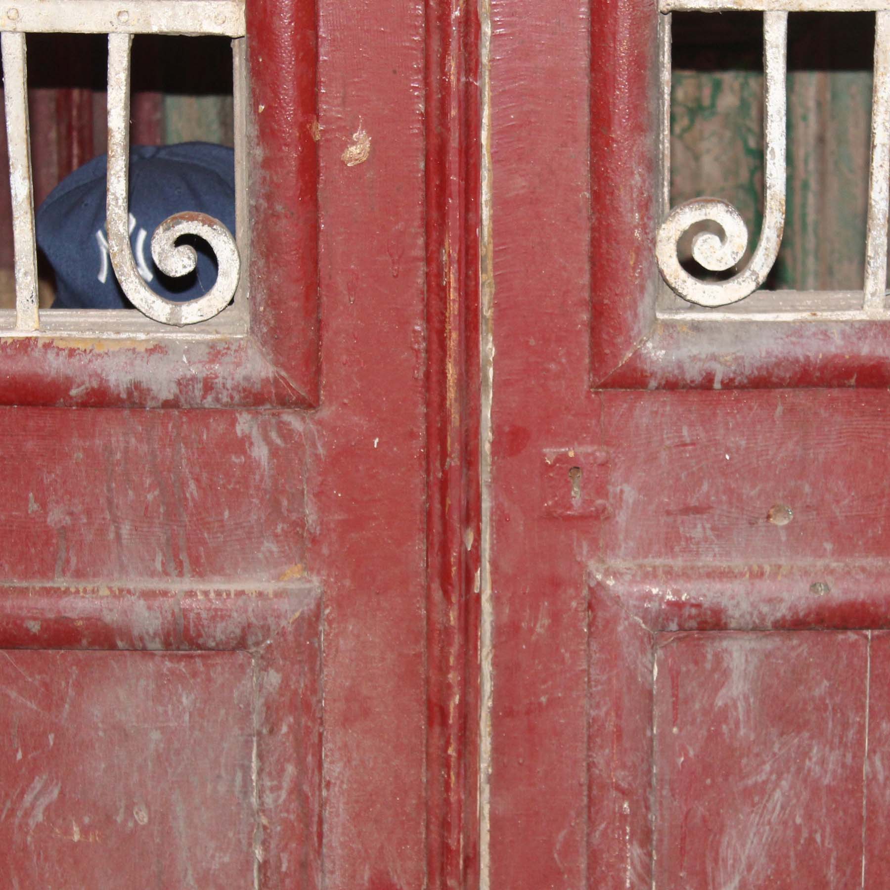Antique Pair of 44” French Colonial Doors with Iron Inserts-72328
