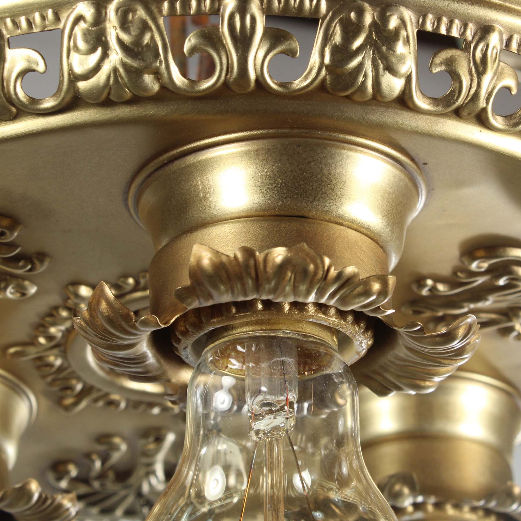 SOLD Matching Antique Neoclassical Brass Flush Mount Fixtures-72080