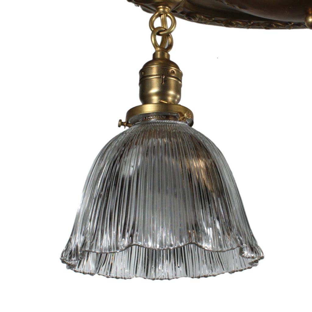 Antique Flush Mount Light with Original Holophane Shades, c.1905-72091 Antique Flush Mount Light with Original Holophane Shades, c.1905-72091