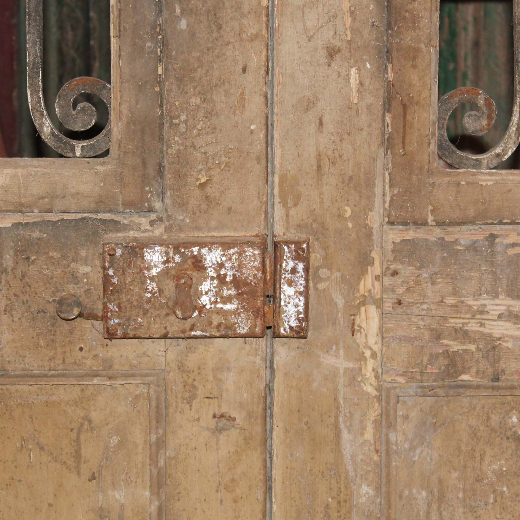 Antique Pair of 44” French Colonial Doors with Iron Inserts-72330