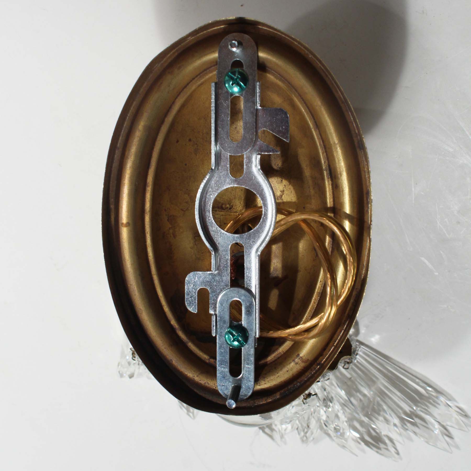 SOLD Pair of Antique Brass Sconces with Prisms-72149