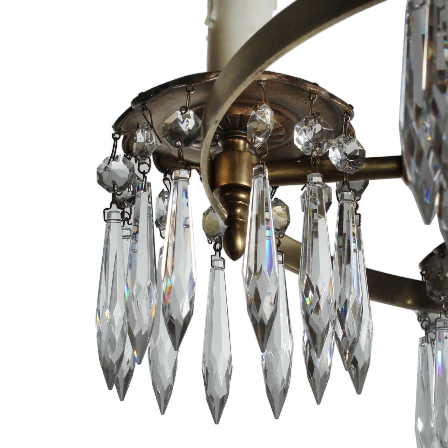 Antique Neoclassical Brass Chandelier with Prisms, Early 1900s-72170