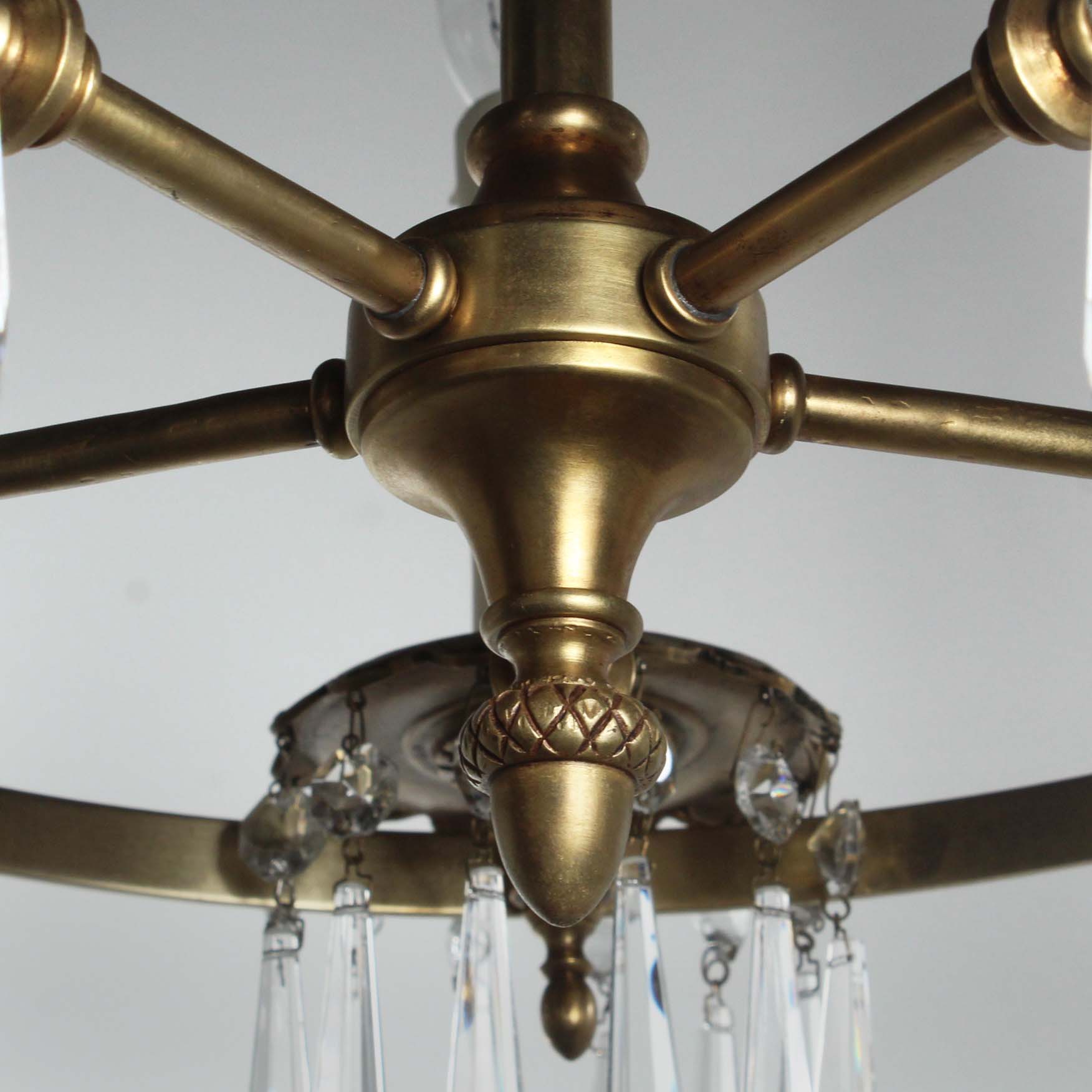 Antique Neoclassical Brass Chandelier with Prisms, Early 1900s-72171