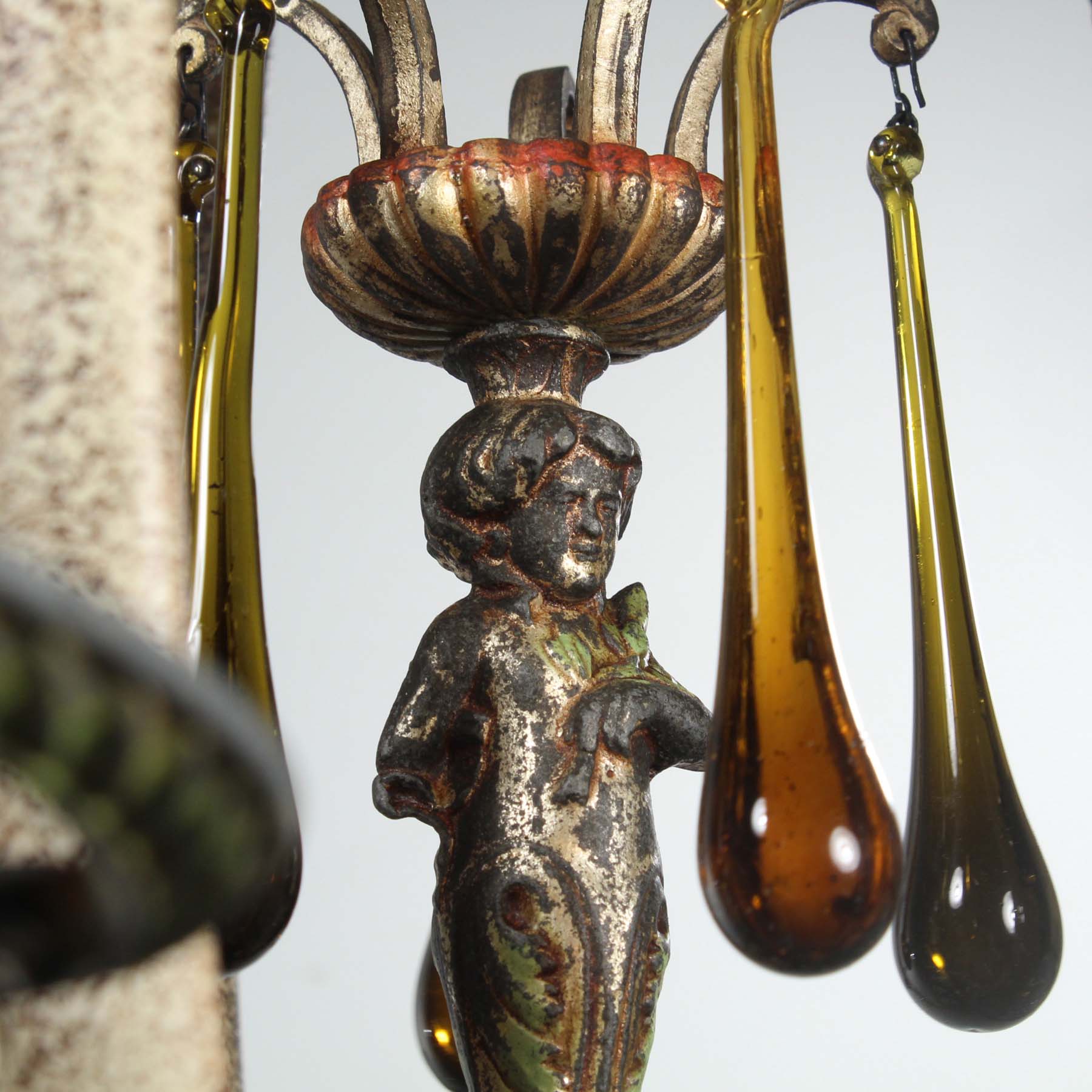 Antique Figural Five-Light Chandelier, Amber Prisms-72165