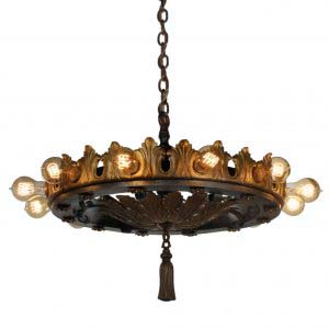 Substantial Antique Two-Tone Chandelier with Exposed Bulbs-0