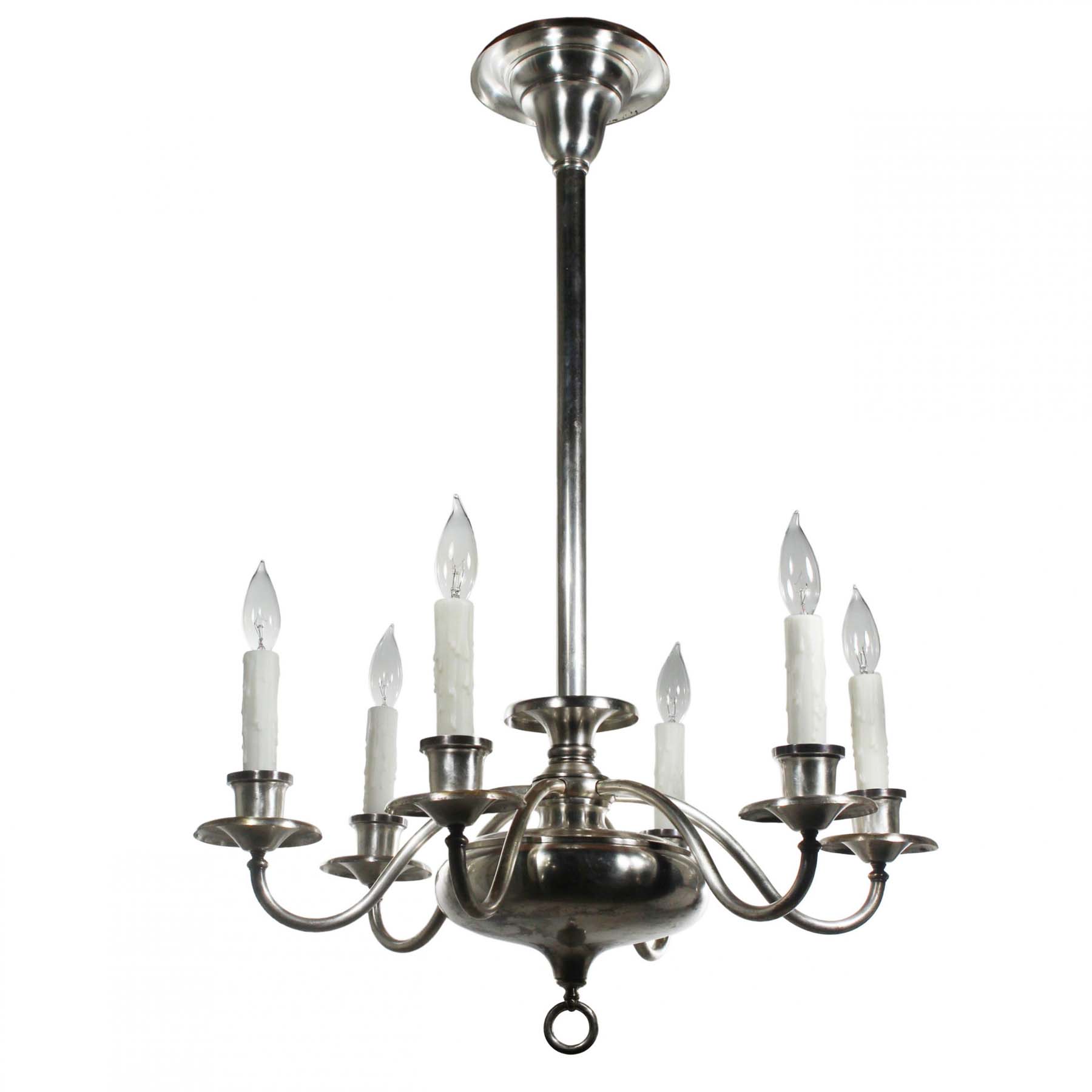 Colonial Revival Silver Plated Chandelier, Antique Lighting-0