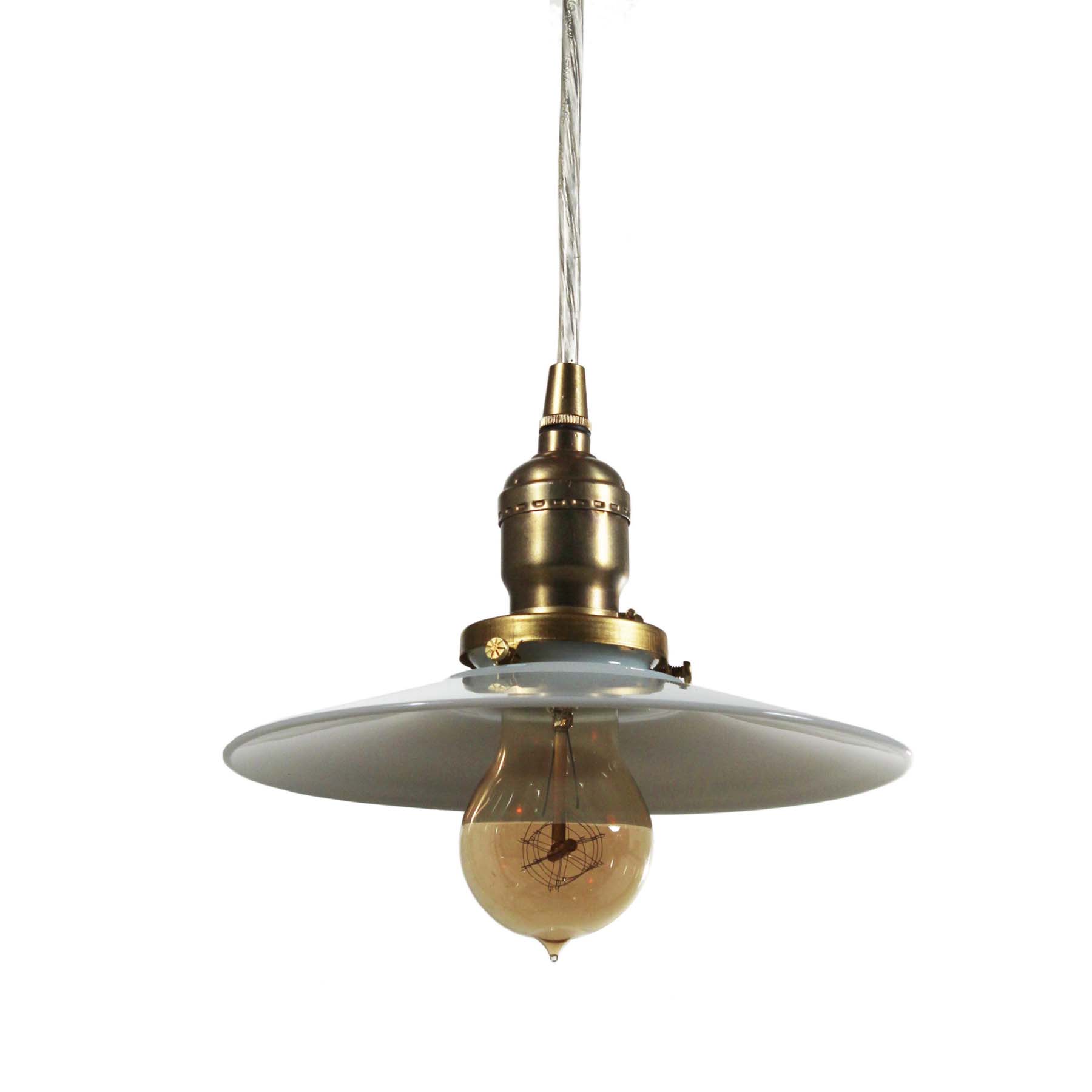 Brass Pendant Light with Milk Glass Shade, Antique Lighting-0